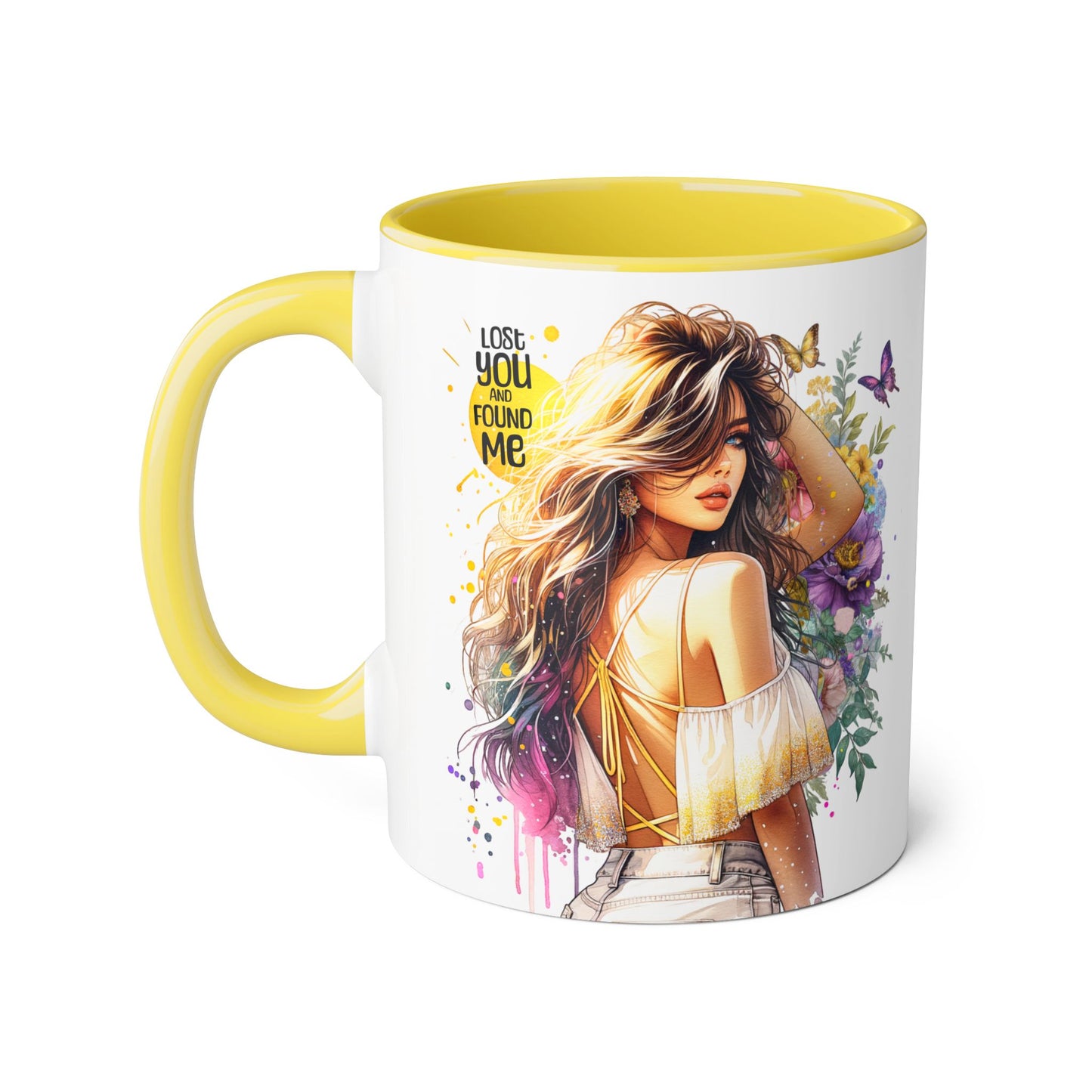 Lost You Found Me Accent Mug, Inspirational Coffee Cup, Gift for Her, Floral Art, Unique Drinkware, Birthday Mug