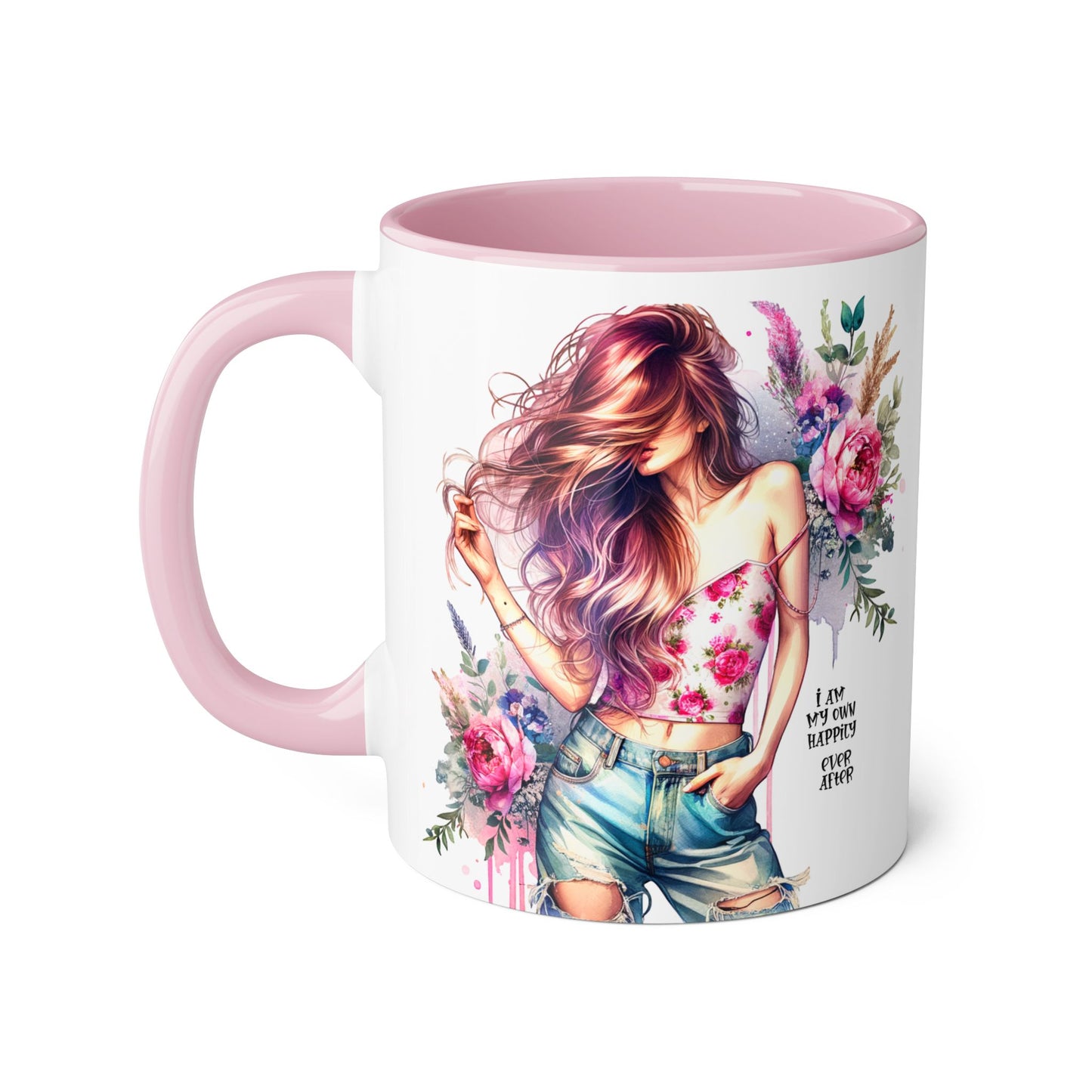I Am My Own Happily Ever After Floral Beauty Accent Mug - Inspirational Coffee Cup, Gift for Her, Floral Mug, Motivational Drinkware, Cute Kitchen Decor