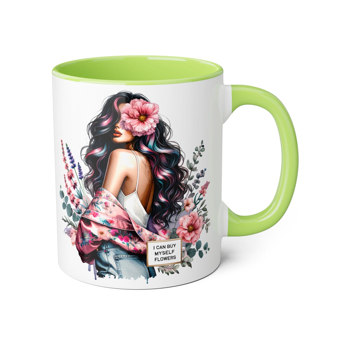 I Can Buy Myself Flowers Floral Accent Mug, Inspirational Coffee Cup, Gift for Her, Self-Care Mugs, Women's Empowerment Drinkware