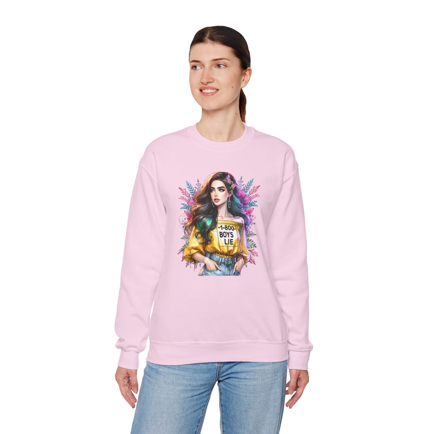 1-800-Boys-Lie Colorful Graphic Crewneck Sweatshirt - 'Boys Lie' Design, Unisex Sweatshirt, Trendy Gift, Casual Wear, Comfortable Outfit