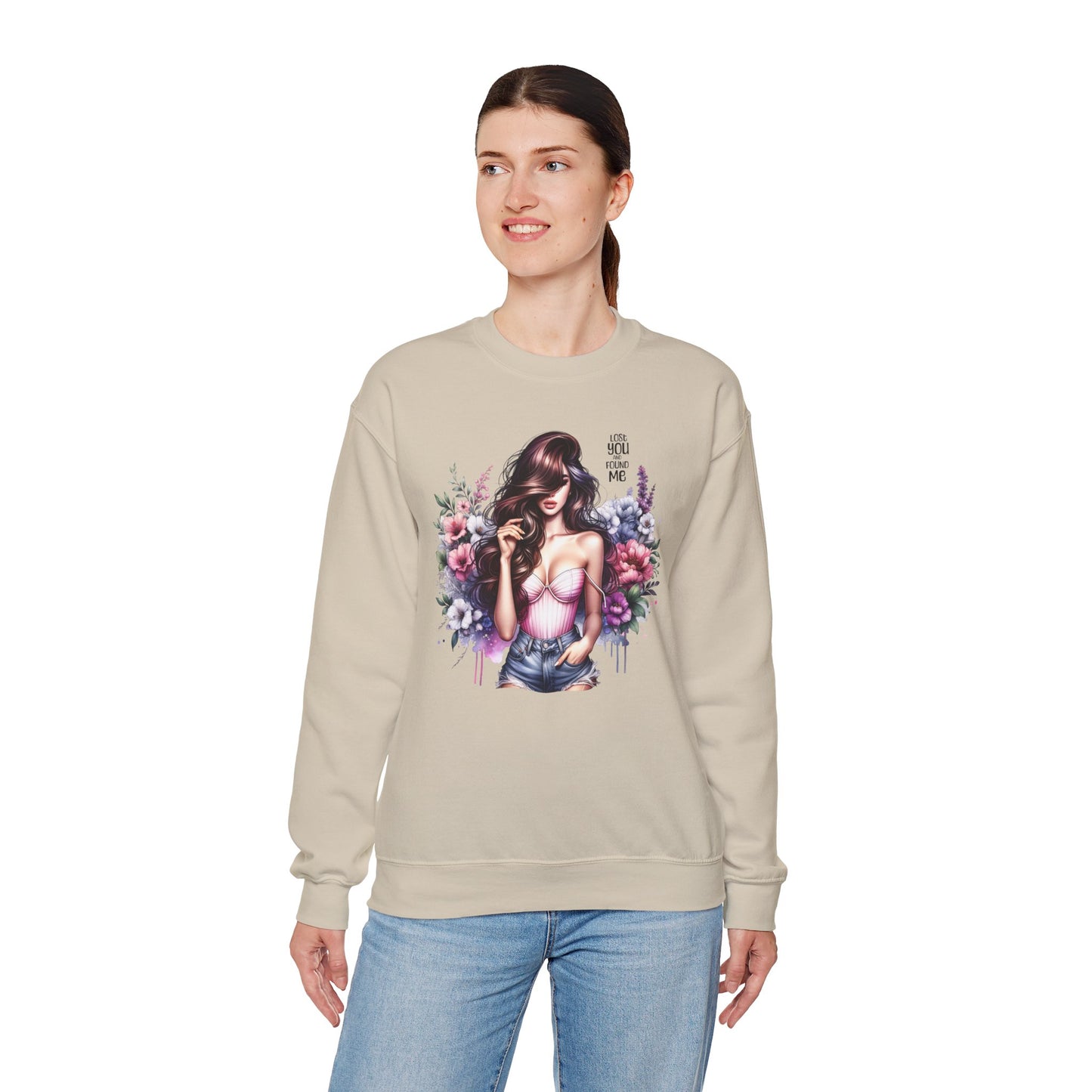 Lost You And Found Me Floral Graphic Crewneck Sweatshirt, Vibrant Sweatshirt, Cozy Casual Wear, Gift for Her, Floral Apparel, Spring Fashion