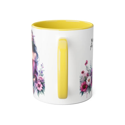 Yuck Fou Floral Boho Accent Mug, 11oz Coffee Cup, Gifts for Her, Birthday Present, Unique Art Mug, Home Decor