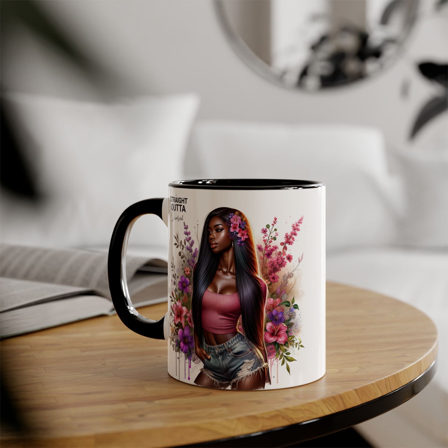 Straight Outta Divorced Humoristic Floral Accent Mug