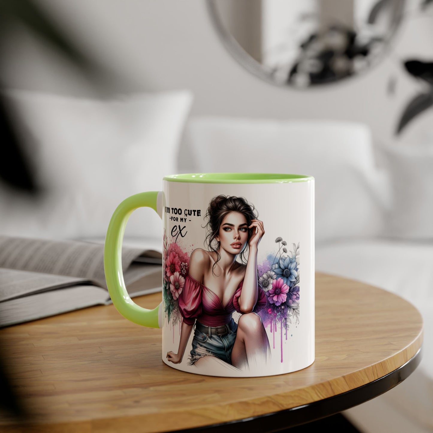 I'm Too Cute For My Ex  Floral Accent Mug - Perfect Gift for Exes, Coffee Lovers, Home Decor, Birthday, Valentine's Day