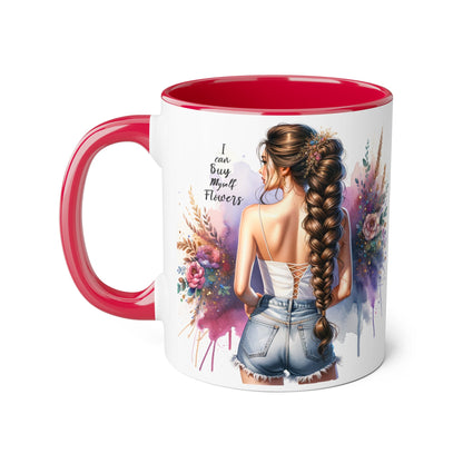 Floral Accent Mug, I Can Buy My Own Flowers Coffee Cup, Gift for Flower Lovers, Cute Floral Mug, Tea Cup for Women
