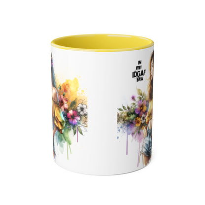 Colorful IDGAF Era Accent Mugs, Unique Coffee Cup for Bold Souls, Gifts for Women, Floral Design Mugs, Fun Cafe Mugs