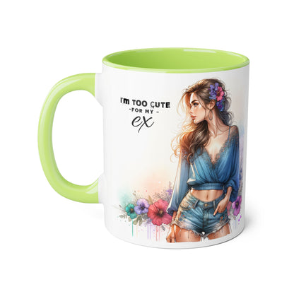 I'm Too Cute For My Ex Stylish Quote Mugs, Funny Coffee Cup, Gift for Her, Playful Ex Humor, Cute Illustration