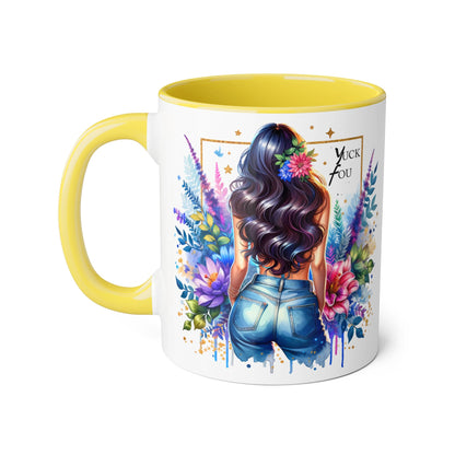 Yuck Fou Bohemian Floral Accent Mug, 11oz, Artistic Coffee Cup, Gift for Her, Stylish Drinkware, Home Decor, Unique Kitchen Accessories