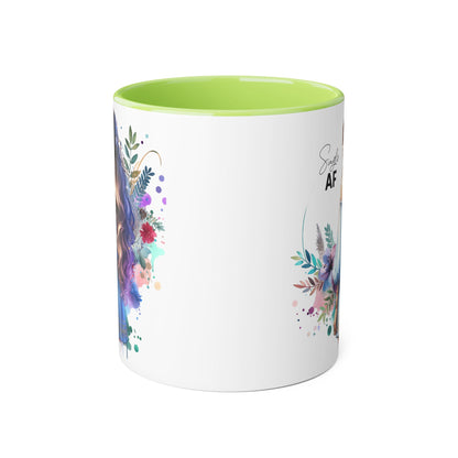 Single AF Boho Art Accent Mug, Unique Coffee Mug, Gift for Her, Floral Mug, Inspirational Mug, Perfect for Birthdays, Encouragement
