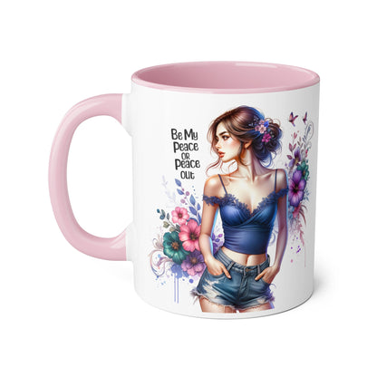 Be My Peace or Peace Out Bohemian Themed Accent Mug, Artist Cup, Unique Gift, Floral Coffee Cup, Inspirational Quote Mug