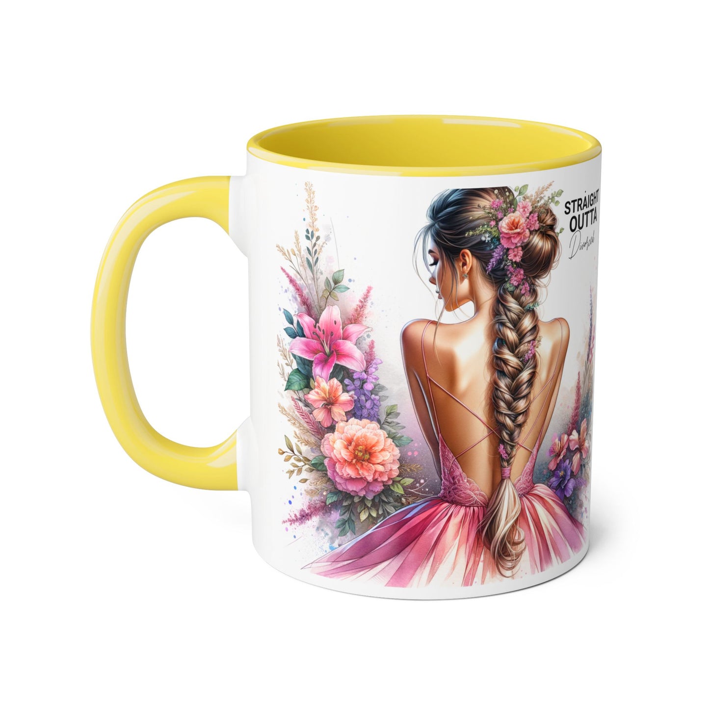 Straight Outta Divorced Humoristic Floral Art Accent Mug - Perfect Gift for Friends, Birthday Celebration, Mother's Day, Coffee Lover, Home Decor