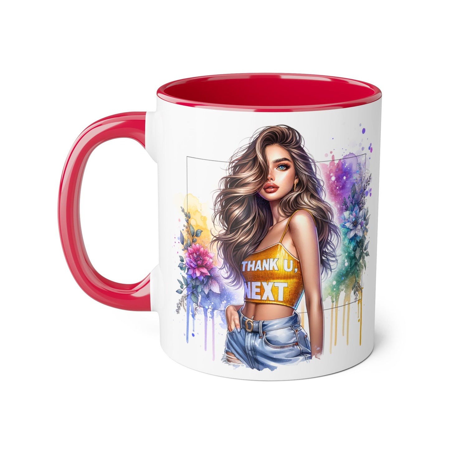 Thank U, Next Vibrant Floral Accent Mug | Unique Coffee Cup, Gift for Her, Artful Drinkware, Boho Style, Colorful Tea Mug, Inspirational Design
