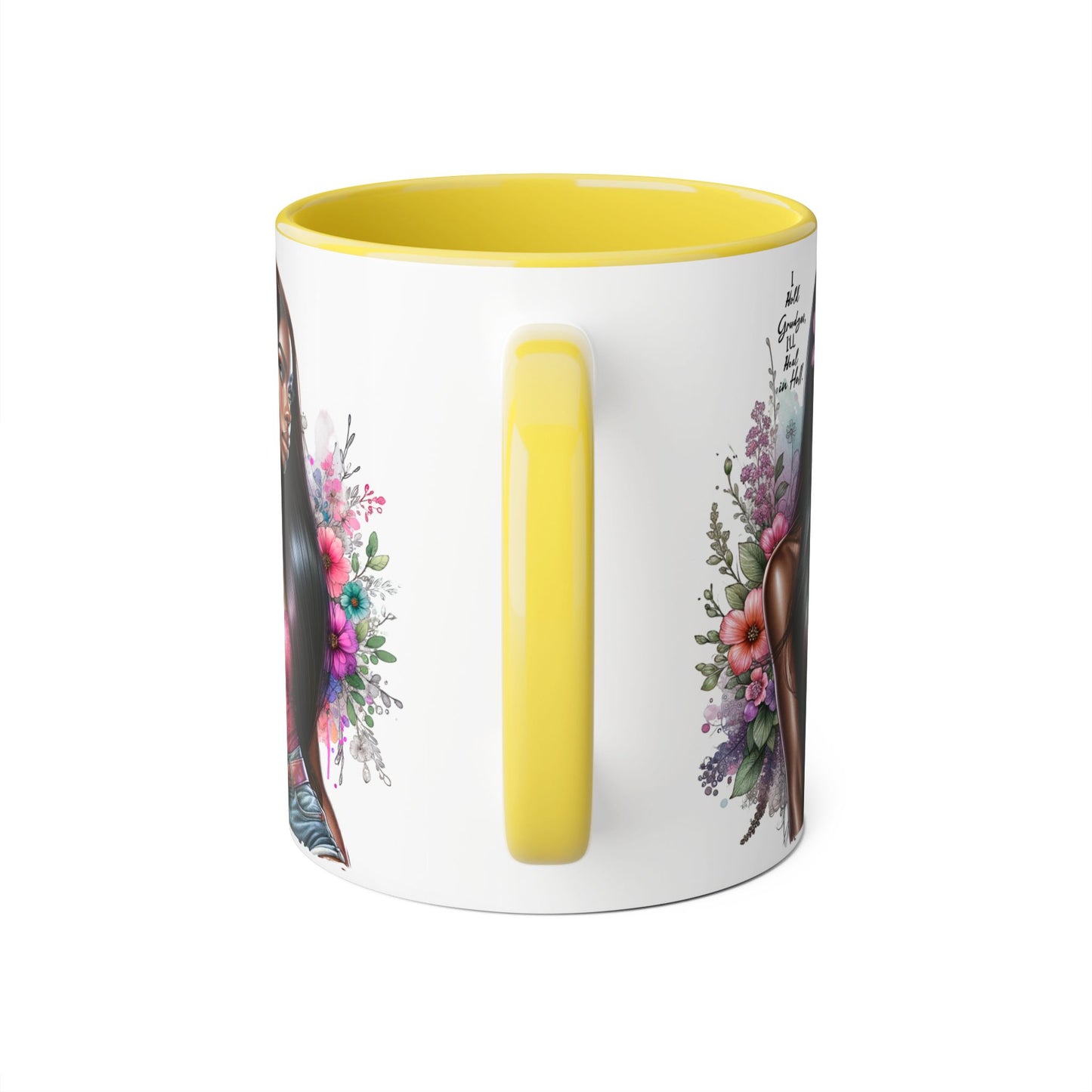 I Hold Grudges, I'll Heal in Hell  Humoristic Floral Portrait Coffee Mug - Perfect Gift for Her, Stylish Home Decor, Inspirational Quote, Unique Tea Cup, Birthday Treat