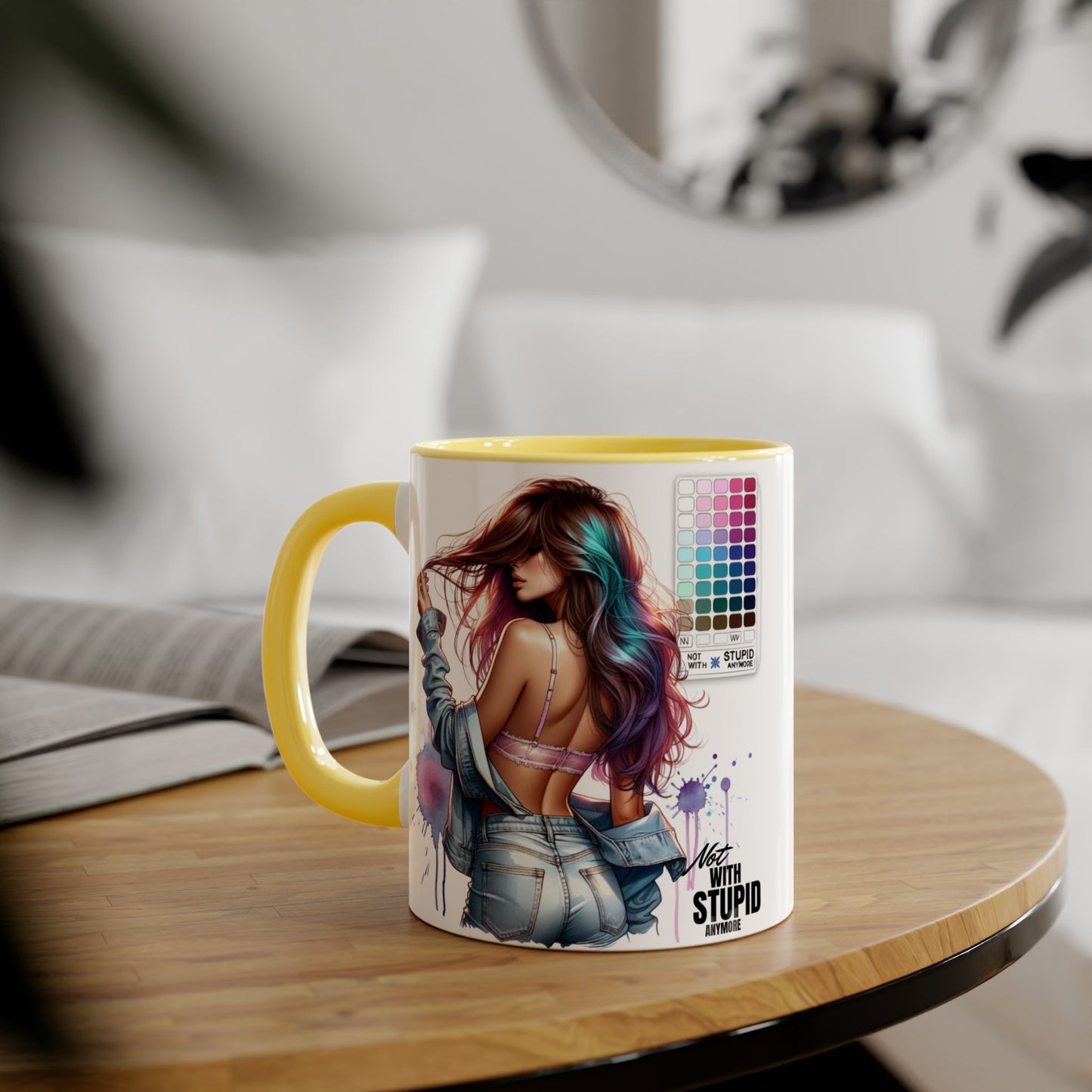 Not With Stupid Anymore Humoristic Vibrant Accent Mug - Perfect Gift for Creative Souls, Quirky Coffee Lover, Art Enthusiast, Birthday, or Just Because