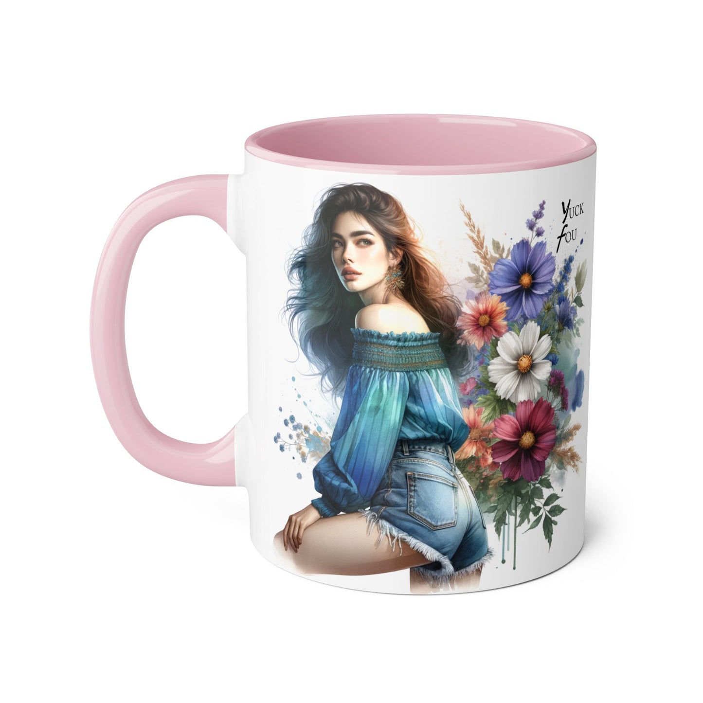 Bohemian Accent Mug - Yuck Fou Floral Design, Gift for Artists, Unique Coffee Cup, Home Decor, Stylish Drinkware