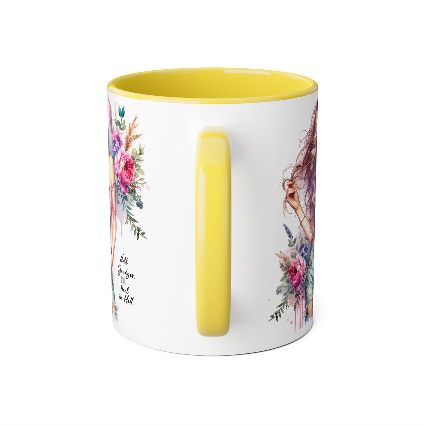 I Hold Grudges, I'll Heal in Hell  Humoristic Bohemian Floral Accent Mug - Drinkware for Tea Lovers, Coffee Enthusiasts, Gift for Friends, Home Decor, Artful Mugs