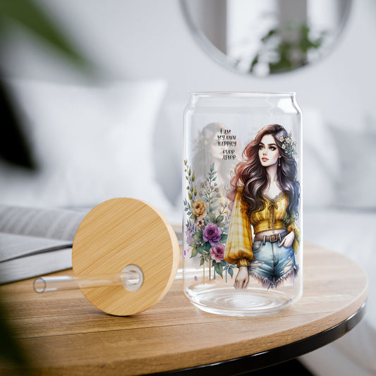 I Am My Own Happily Ever After Stylish Sipper Glass, 16oz - Floral Artwork, Summer Vibes, Eco-Friendly Drinkware, Gift for Her, Party Accessory