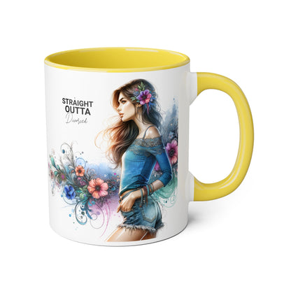 Straight Outta Divorced Humoristic Bohemian Accent Mugs with Floral Art – Trendy Coffee Cup, Gift for Friends, Decor, Home, Birthday, or Celebration