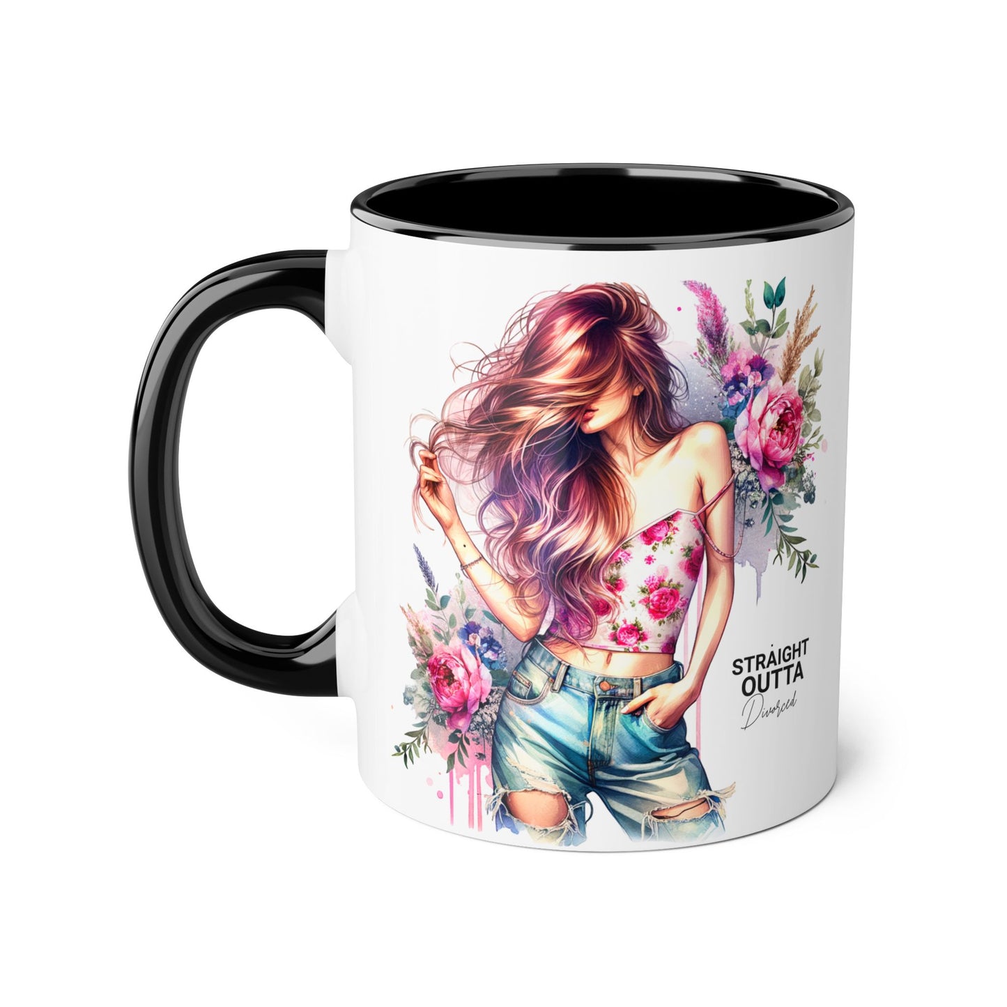 Straight Outta Divorced Humoristic Floral Accent Mug - Inspiring Gift for Friends, Unique Coffee Cup, Perfect for Birthdays, Home Decor, Coffee Lovers