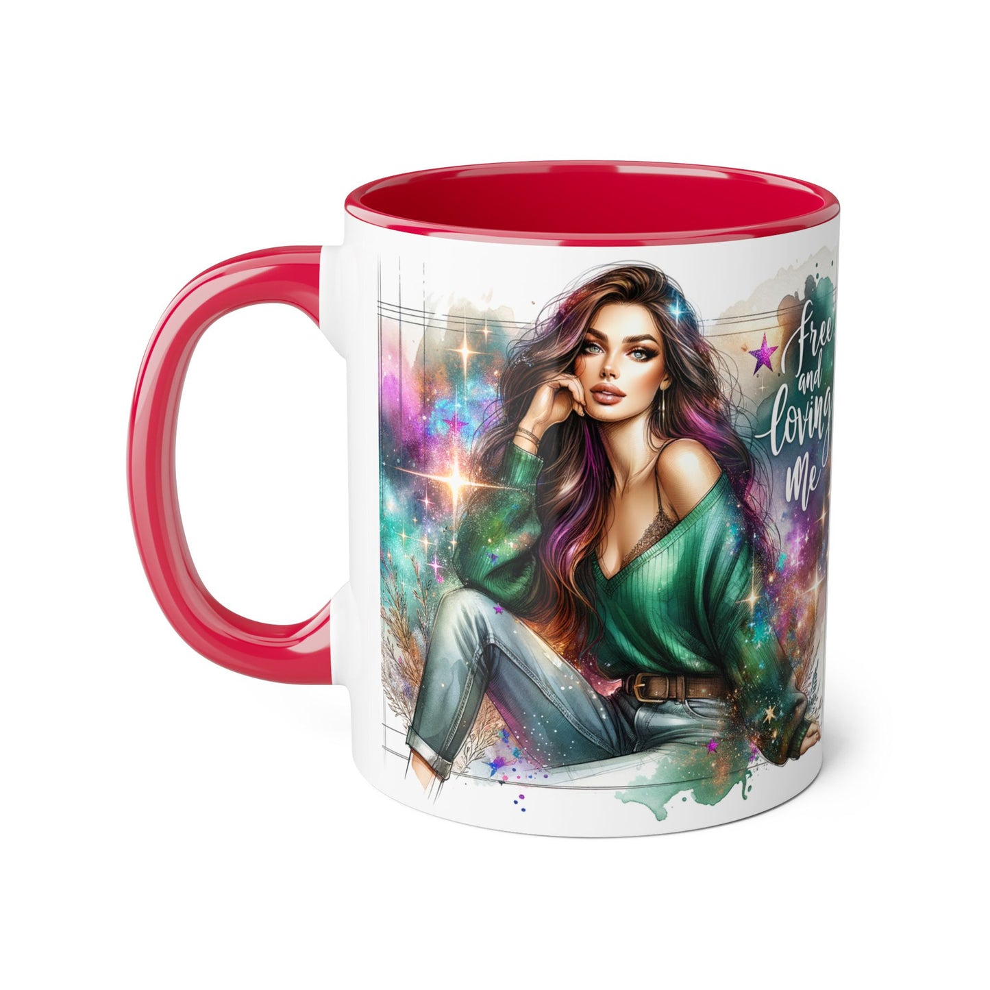 Mystical Art Accent Mug - Free and Loving Me, Unique Gift, Coffee Lover, Inspirational Decor, Fantasy Themed