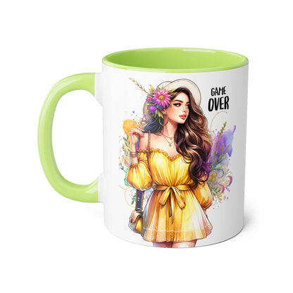 Colorful Game Over Accent Mug, 11oz Coffee Cup, Unique Art Gift, Fun Drinkware, Birthday, Celebration, Decorative Mug