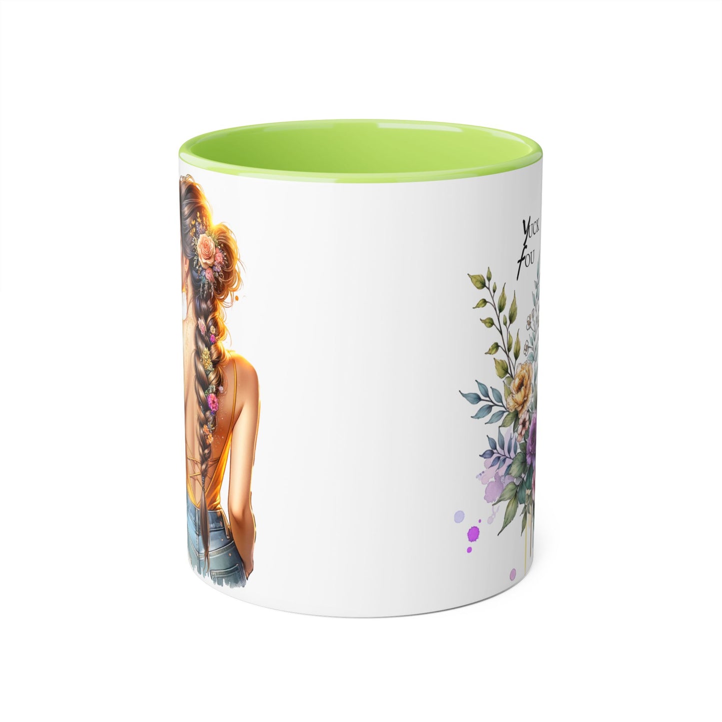 Yuck Fou Stylish Flower Girl Accent Mug, 11oz Coffee Cup, Unique Gift, Home Decor, Floral Mug for Friends, Mothers Day, Inspirational Quotes