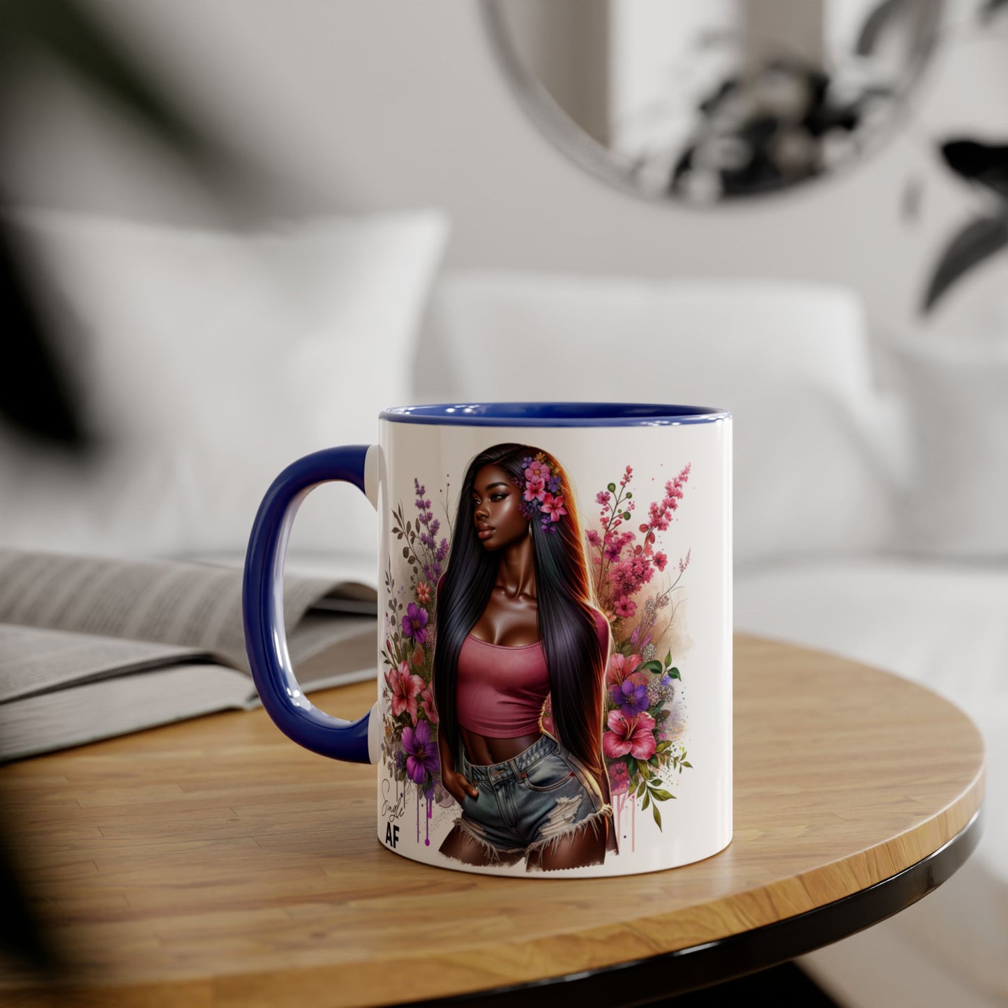 Single AF Floral Portrait Accent Mug, Unique Gift for Coffee Lovers, Home Decor, Self-Care, Birthday, Floral Art Mug, Artistic Coffee Cup