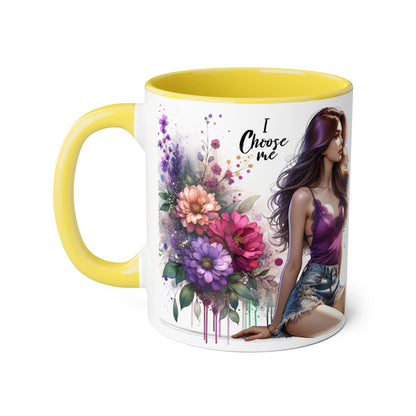 I Choose Me Elegant Floral Accent Mug, Coffee Cup, Tea Mug, Gift for Her, Inspirational Drinkware, Home Decor, Birthday Gift, Art Mug