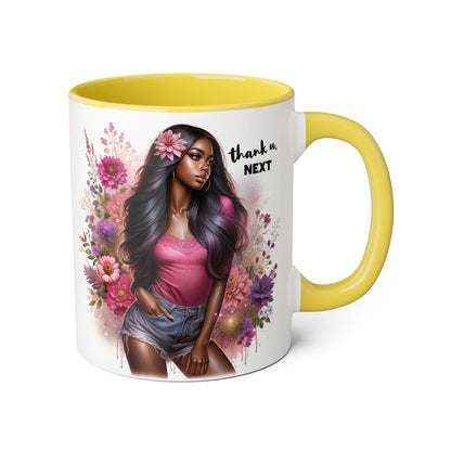 Thank U, Next Floral Artistic Accent Mug, Thank You Next Coffee Cup, Colorful Gift for Her, Boho Style Ceramic Mug, Unique Tea Mug