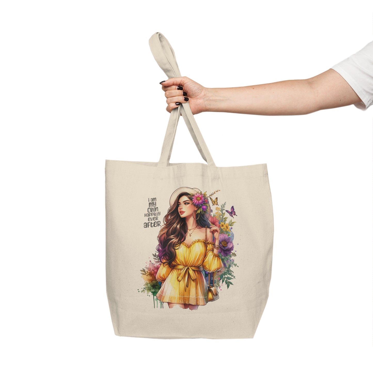I Am My Own Happily Ever After  Floral Art Canvas Shopping Tote Bag, Tote for Grocery, Eco-Friendly Bag, Gift for Her, Summer Market Bag, Cute Style Tote