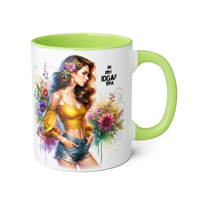 Edgy Floral Accent Mug, Inspirational Coffee Cup, Unique Gift for Her, IDGAF Mug, Boho Style Drinkware