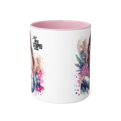 Not With Stupid Anymore Humoristic Stylish Accent Mug - Not With Stupid, Gift for Coffee Lovers, Unique Coffee Mug, Floral Design, Funny Mug for Friends, Sassy Gift