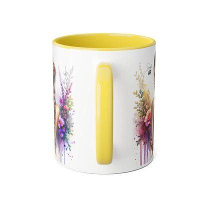 Floral Art Accent Mug, Coffee Cup for Home Decor, Gift for Her, Birthday Present, Inspirational Drinkware