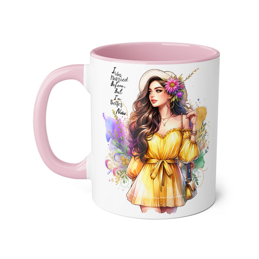 I Was Married Before But I'm Better Now Charming Artistic Accent Mug, Colorful Coffee Cup for Gifts, Inspirational Tea Mug for Home & Studio, Perfect for Birthdays, Art Lovers