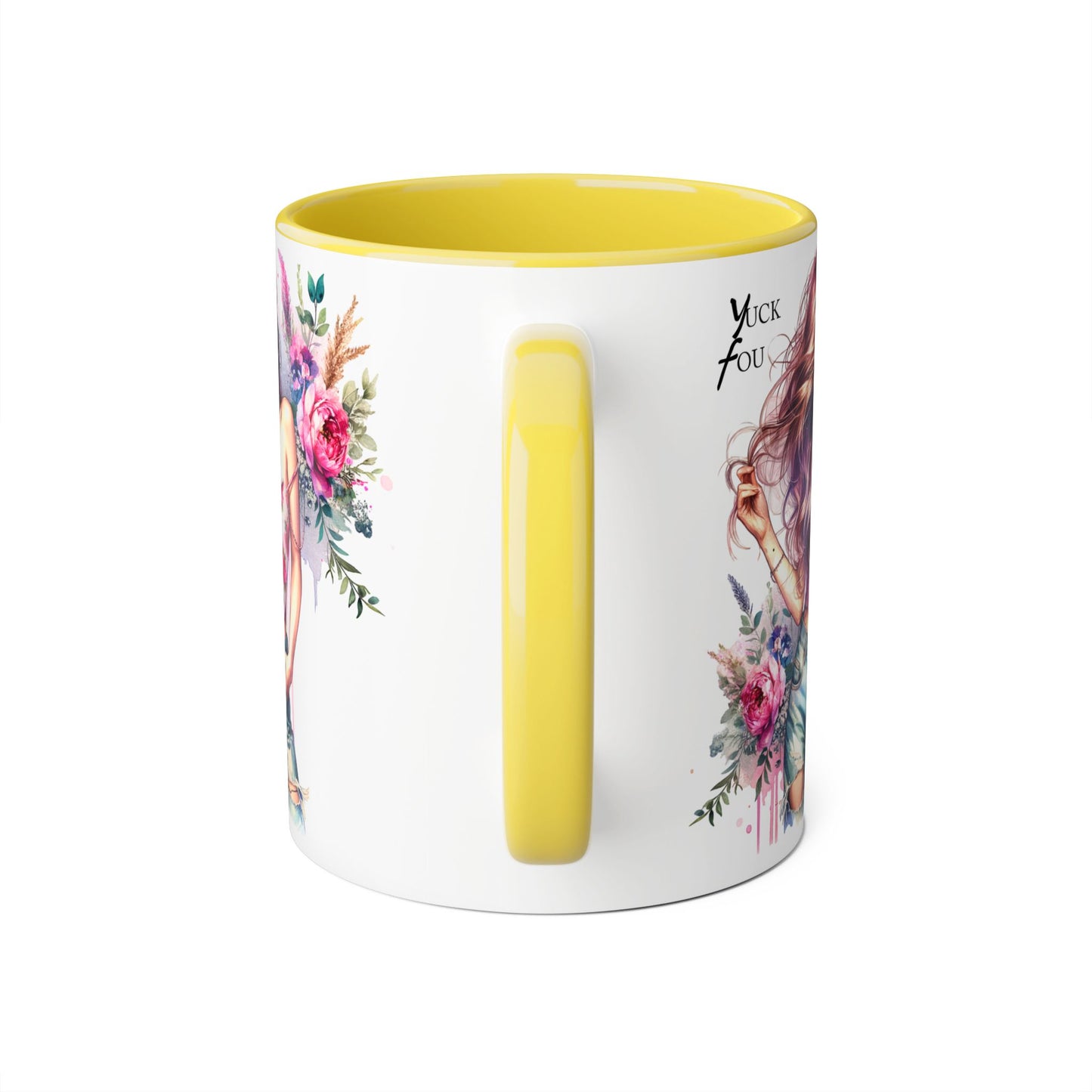 Yuck Fou Stylish Flower Girl Mug, Floral Coffee Cup, Boho Drinkware, Gift for Her, Artful Tea Mug