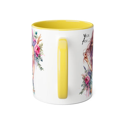 Yuck Fou Stylish Flower Girl Mug, Floral Coffee Cup, Boho Drinkware, Gift for Her, Artful Tea Mug
