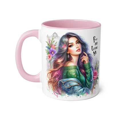 Bohemian Chic Accent Mug, Free and Loving Me 11oz Coffee Cup, Gifts for Her, Artistic Drinkware, Unique Home Decor, Floral Coffee Mug
