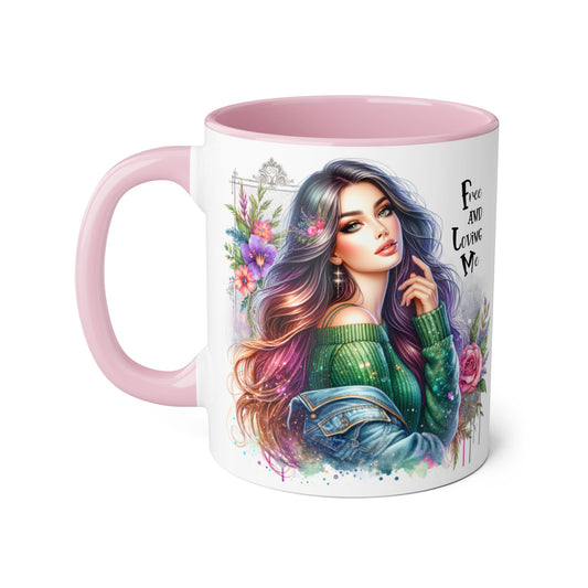 Bohemian Chic Accent Mug, Free and Loving Me 11oz Coffee Cup, Gifts for Her, Artistic Drinkware, Unique Home Decor, Floral Coffee Mug