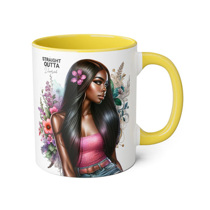 Straight Outta Divorced Humoristic Vibrant Statement Mug, Black Handle Coffee Cup, Floral Art Beverage Mug, Gift for Her, Inspirational Drinkware, Birthday Mug