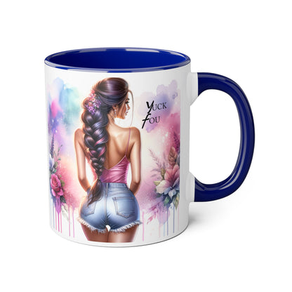 Colorful Floral Accent Mug |  Yuck Fou  Coffee Cup | Unique Gift for Her, Inspirational Drinkware, Fun Tea Mug, Motivational Gift
