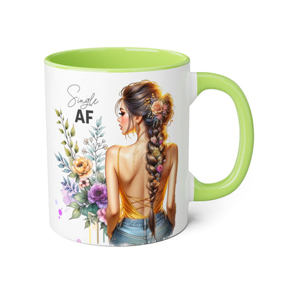 Single AF Floral Accent Mug - Cute Gift for Friends, Coffee Lover, Relationship Humor, Self-Care, Birthday, Celebration