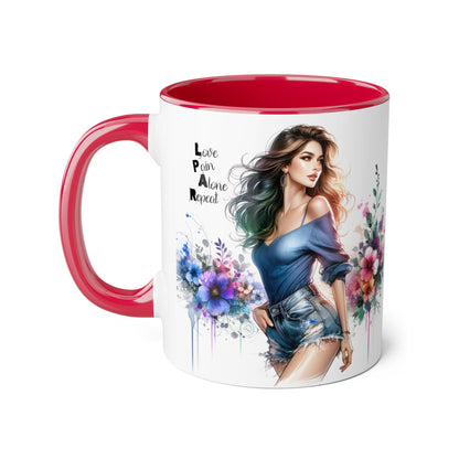 Stylish Accent Mug, Love Pain Alone Repeat Mug, Floral Design Coffee Cup, Gift for Her, Motivational Drinkware