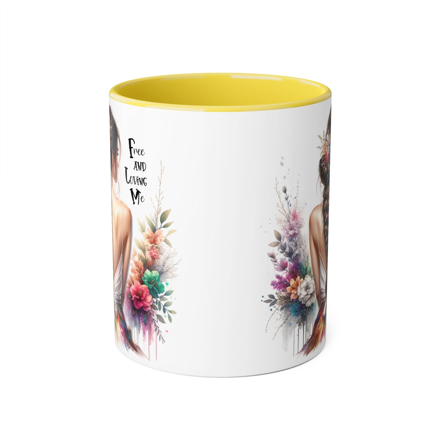 Floral Art Mug - 'Free and Loving Me', Coffee Cup, Gift for Her, Home Decor, Personalized Drinkware, Inspirational Mugs, Floral Design