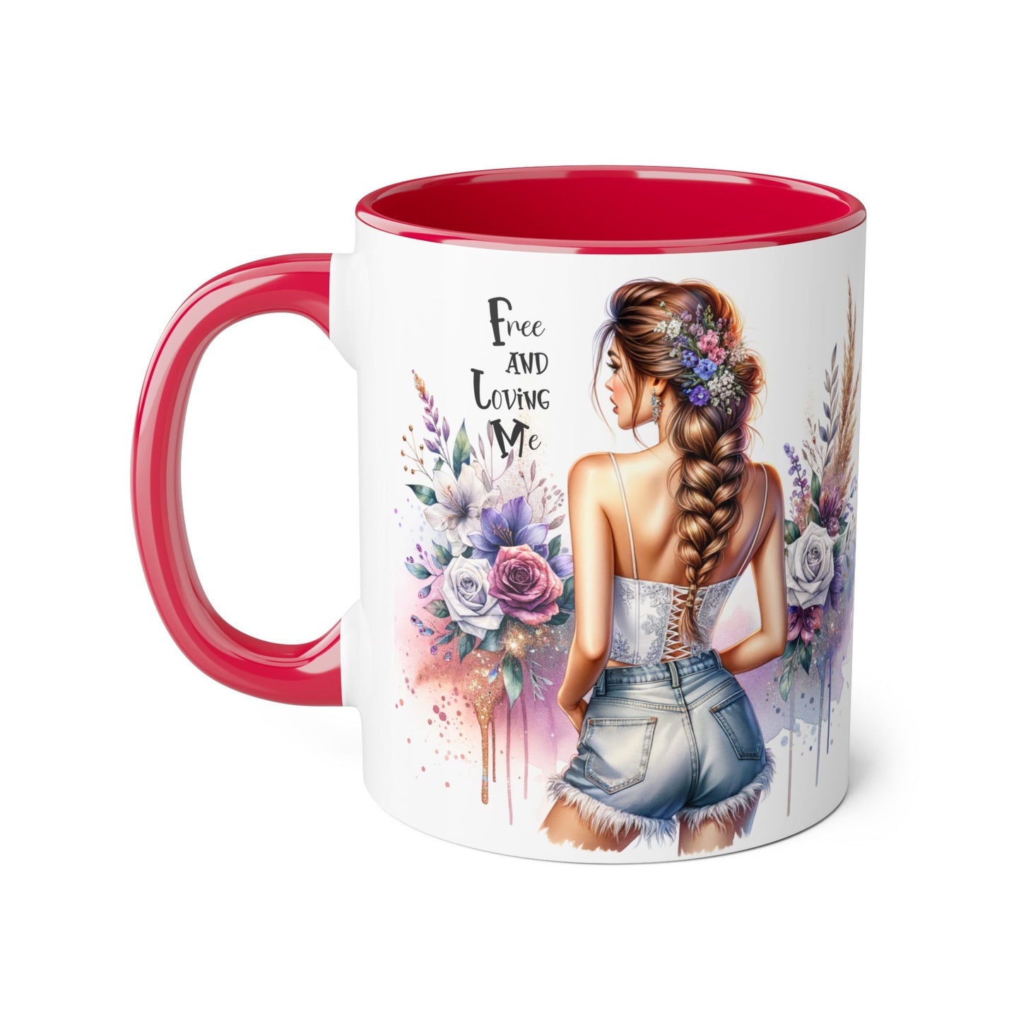 Free and Loving Me Chic Floral Accent Mug - Perfect Gift for Nature Lovers, Coffee Drinkers, Home Decor, Inspirational, Mother’s Day