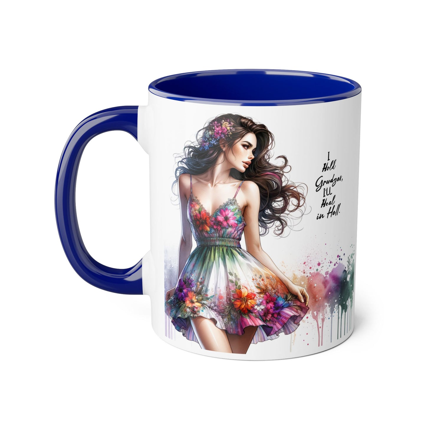 I Hold Grudges, I'll Heal in Hell Floral Art Accent Mug | Inspirational Gift for Her, Coffee Lover, Tea Time, Home Decor, Unique Birthday Present