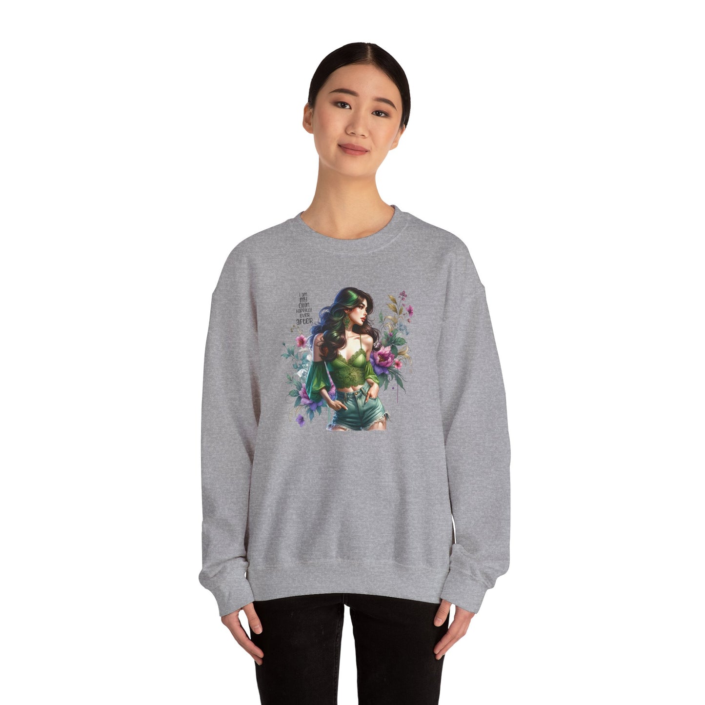 I Am My Own Happily Ever After  Heroine Floral Sweatshirt | Unisex Cozy Crewneck, Gift for Her, Vintage Style, Plant Lover's Apparel, Superhero Inspired