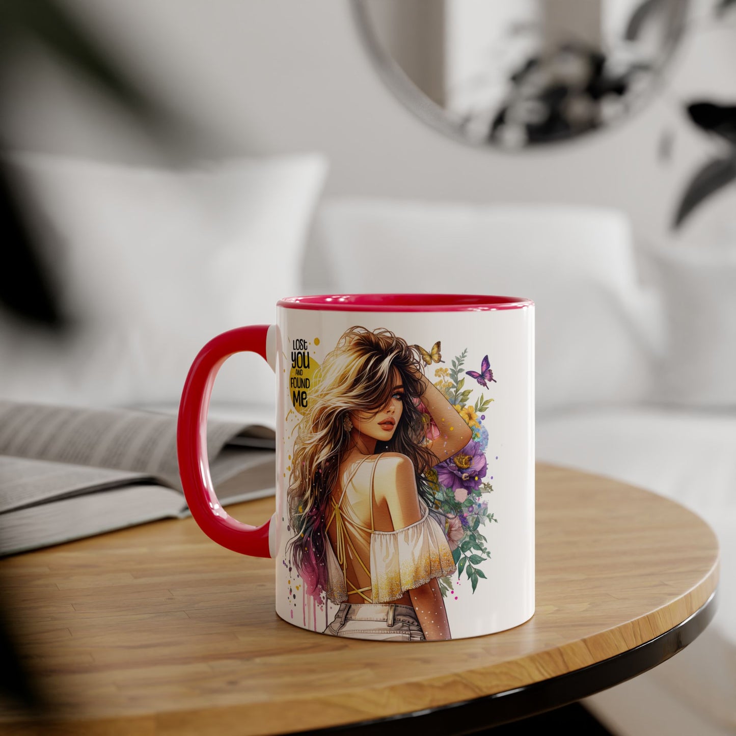 Lost You Found Me Accent Mug, Inspirational Coffee Cup, Gift for Her, Floral Art, Unique Drinkware, Birthday Mug