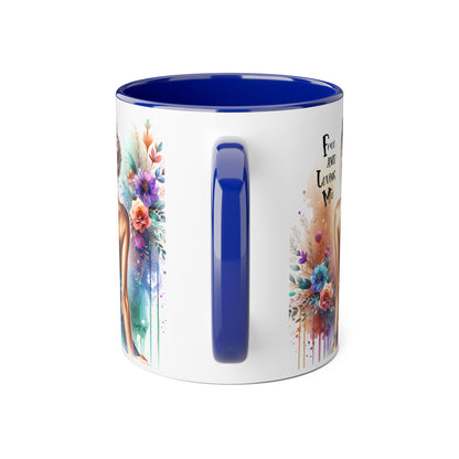 Artistic Floral Accent Mug, Free and Loving Me Ceramic Coffee Cup, Inspirational Gift, Unique Drinkware, Bohemian Style Mug