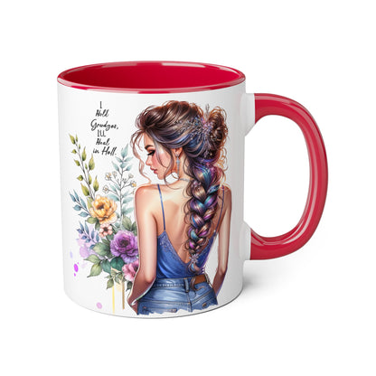 I Hold Grudges, I'll Heal in Hell  Humoristic Floral Inspirational Accent Mug, 11oz Coffee Cup, Gift for Her, Home Office Decor, Mother's Day, Personalized Drinkware