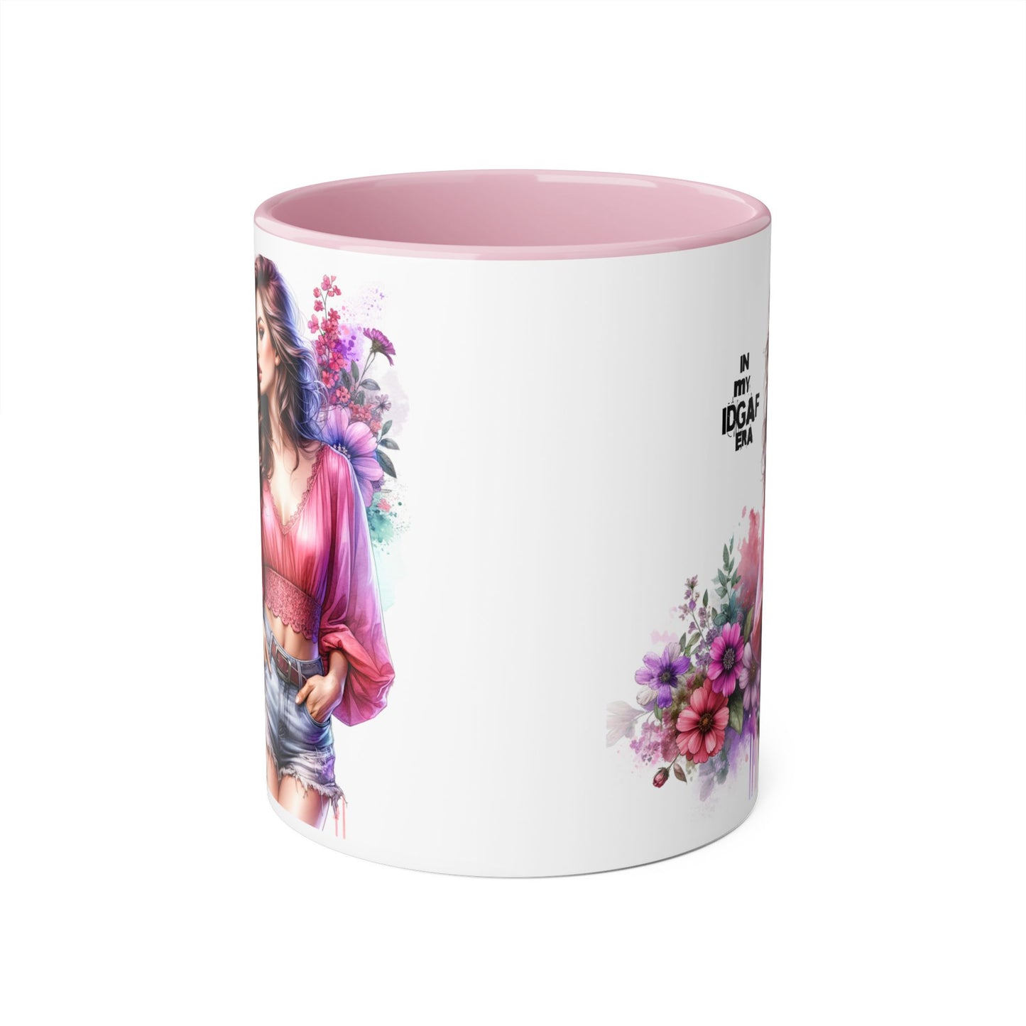 Floral IDGAF Accent Mug - Coffee Cup, Gift for Her, Trendy Mug, Unique Kitchen Decor, Flower Design